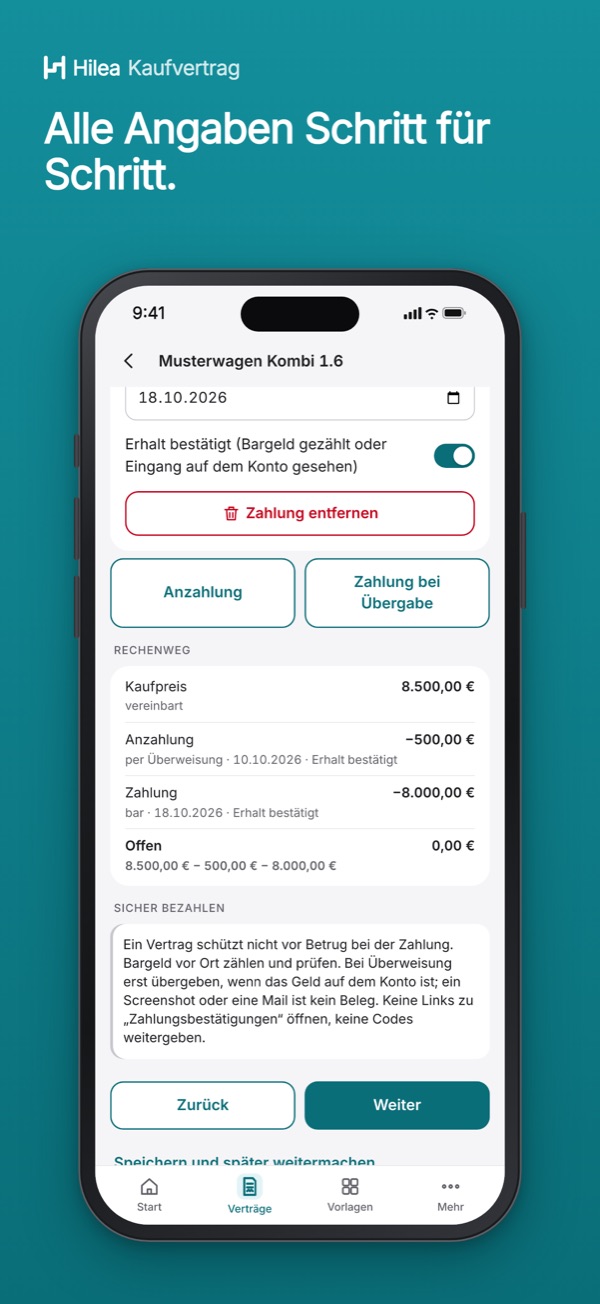 Hilea Kaufvertrag: Alle Angaben Schritt für Schritt.