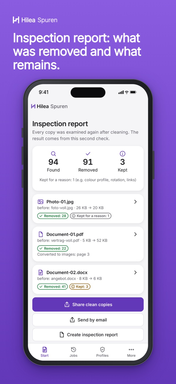 Hilea Spuren: Inspection report: what was removed and what remains.